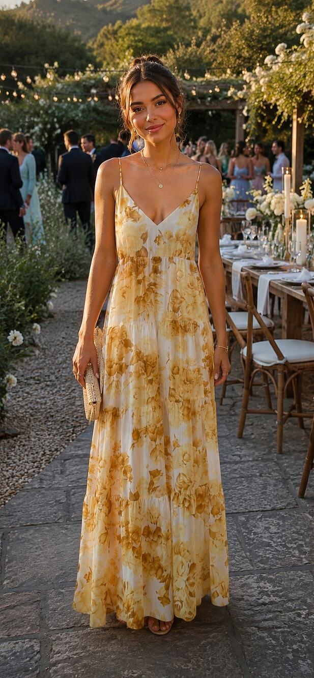 Express Floral Maxi Dress XS Cottagecore Wedding Guest Butter Yellow